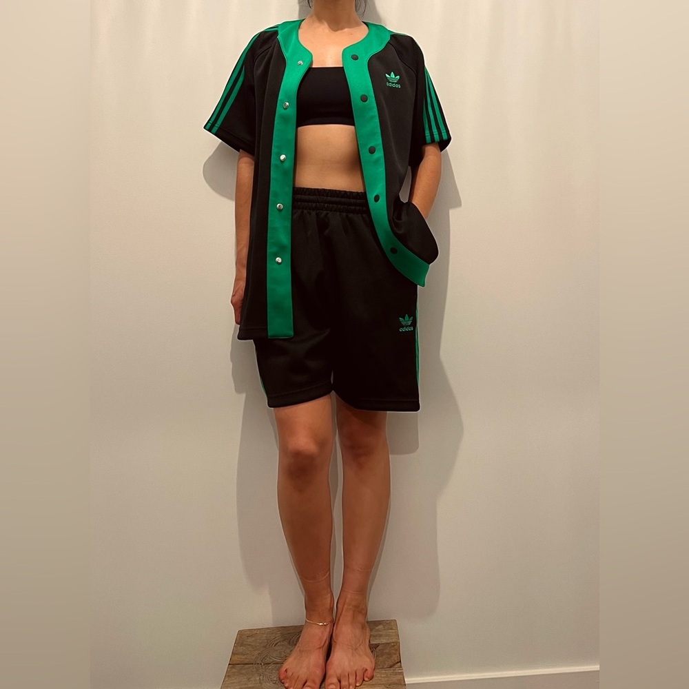 Adidas Black and Green Baseball Jersey with Matching Shorts